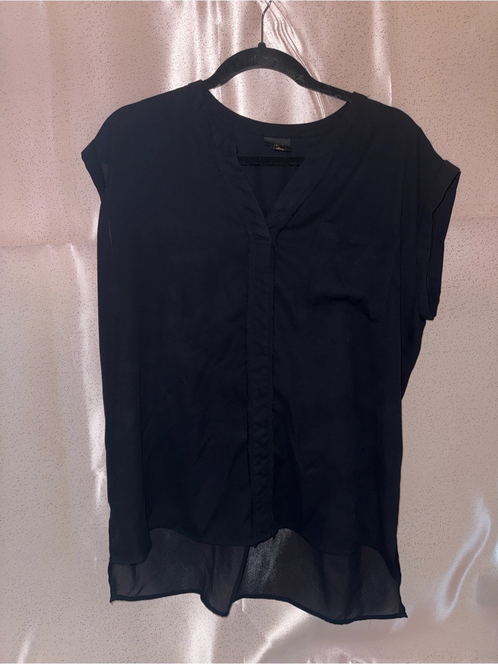 Worthington Black Short Sleeve High-Low Chiffon Blouse Size L